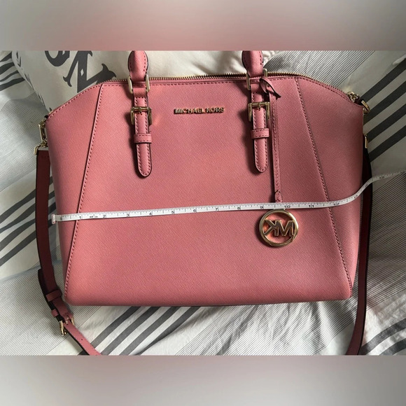 Michael Kors Ciara large leather satchel in rose. - Picture 7 of 16